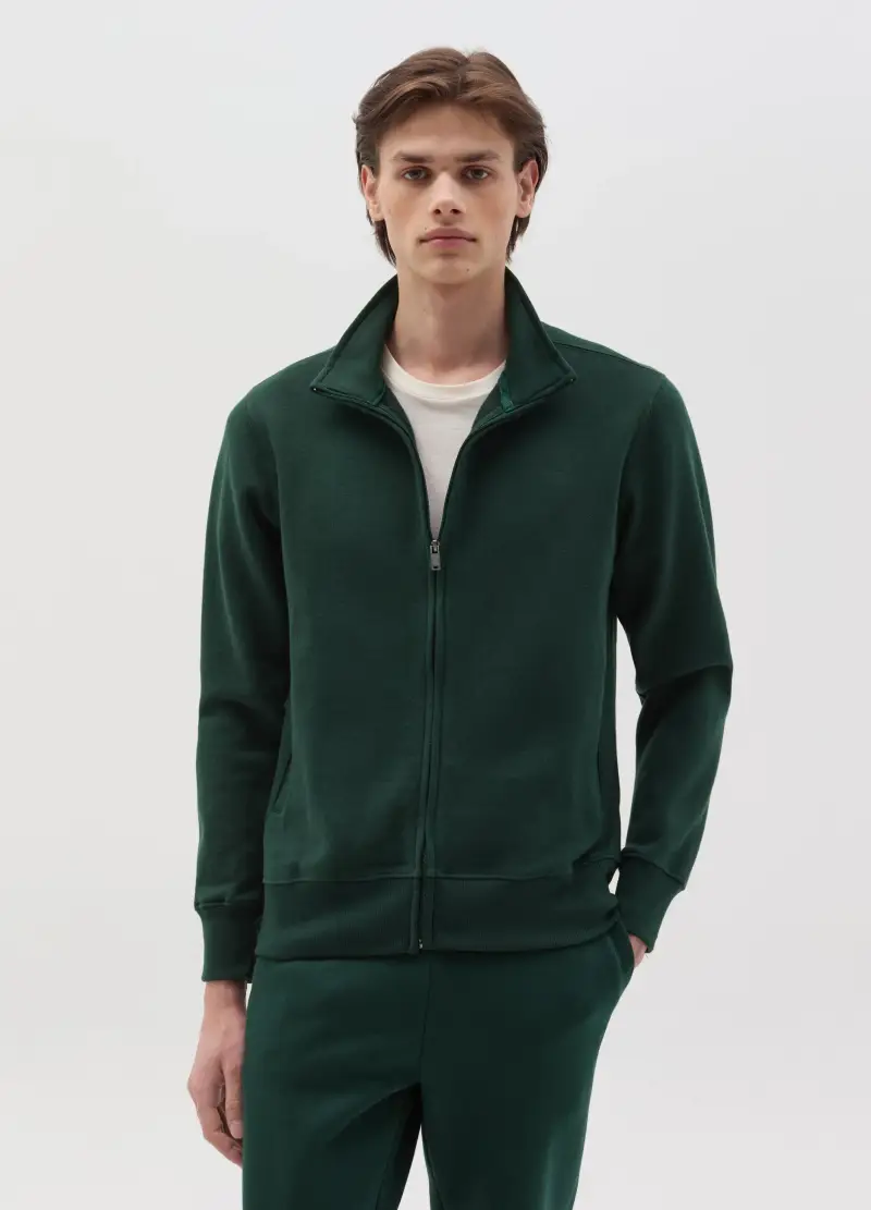OVS, Full-zip In Felpa A Collo Alto, Uomo, Verde miniatura 2
