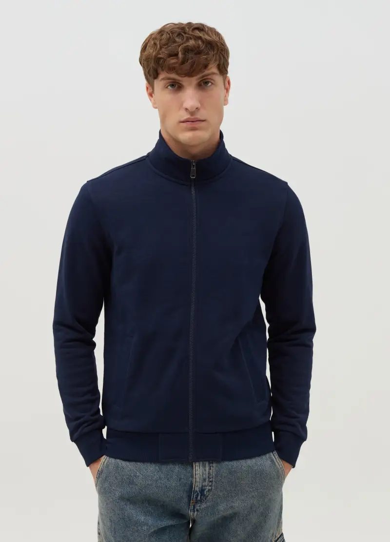 OVS, Full-zip In French Terry A Collo Alto, Uomo, Blu miniatura 2