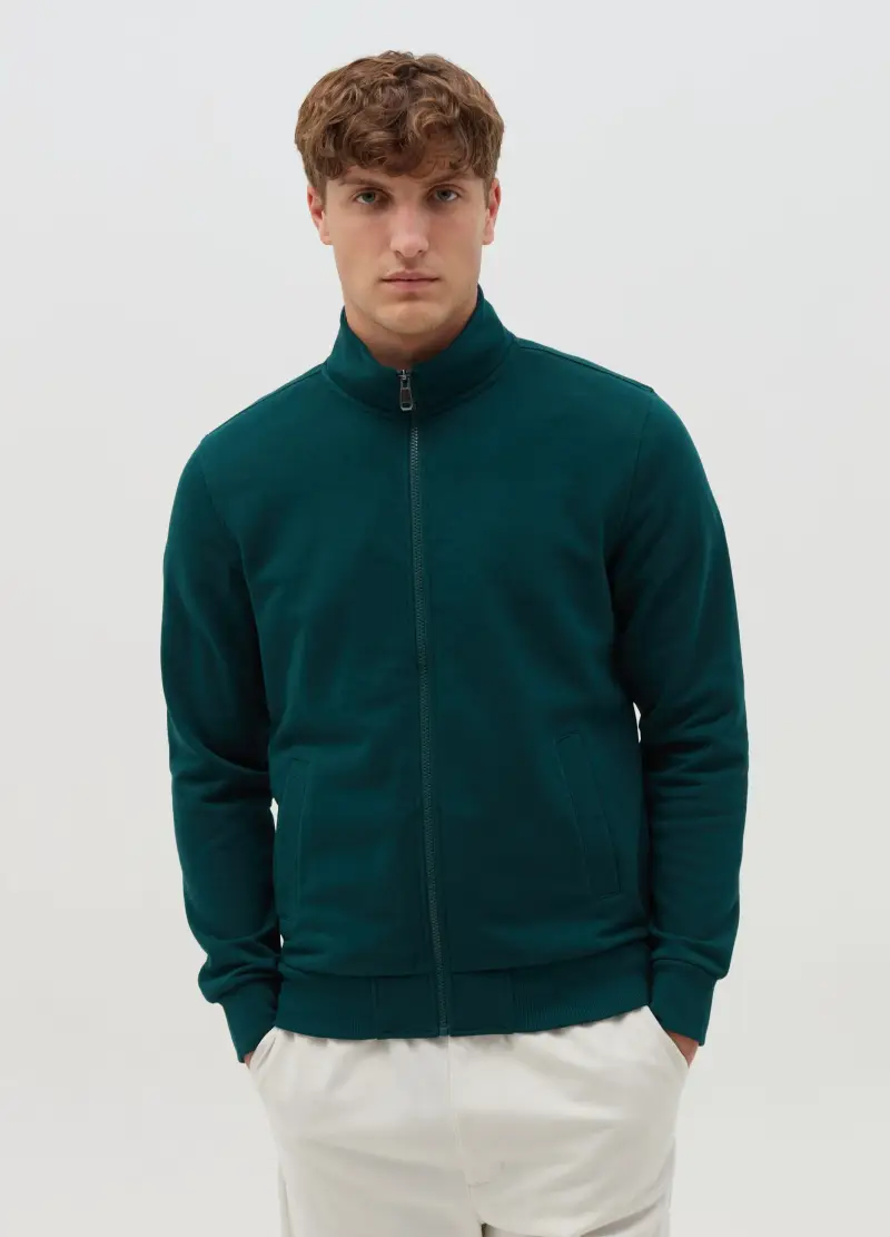 OVS, Full-zip In French Terry A Collo Alto, Uomo, Verde miniatura 2