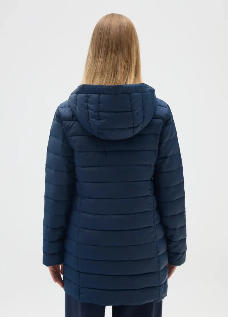 OVS, Giacca Lunga Imbottita Blu Con Cappuccio E Zip, Donna, Blu miniatura 3