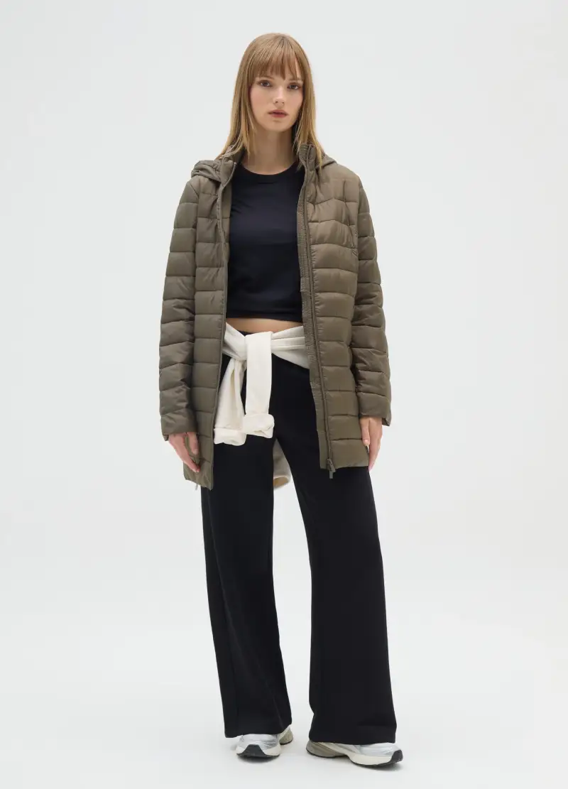 OVS, Giacca Lunga Imbottita Verde Con Cappuccio E Zip, Donna, Verde miniatura 2