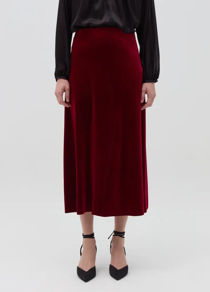 OVS, Gonna Midi A Ruota In Velluto, Donna, Rosso miniatura 2