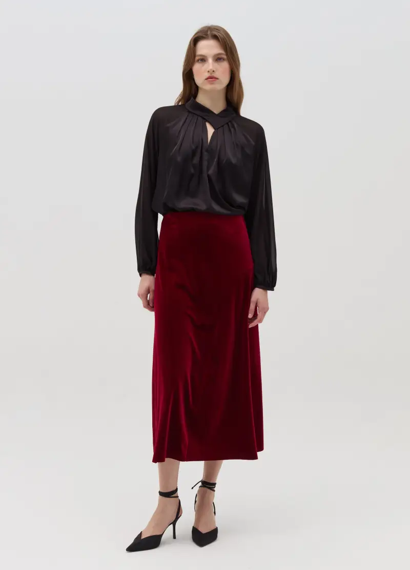 OVS, Gonna Midi A Ruota In Velluto, Donna, Rosso