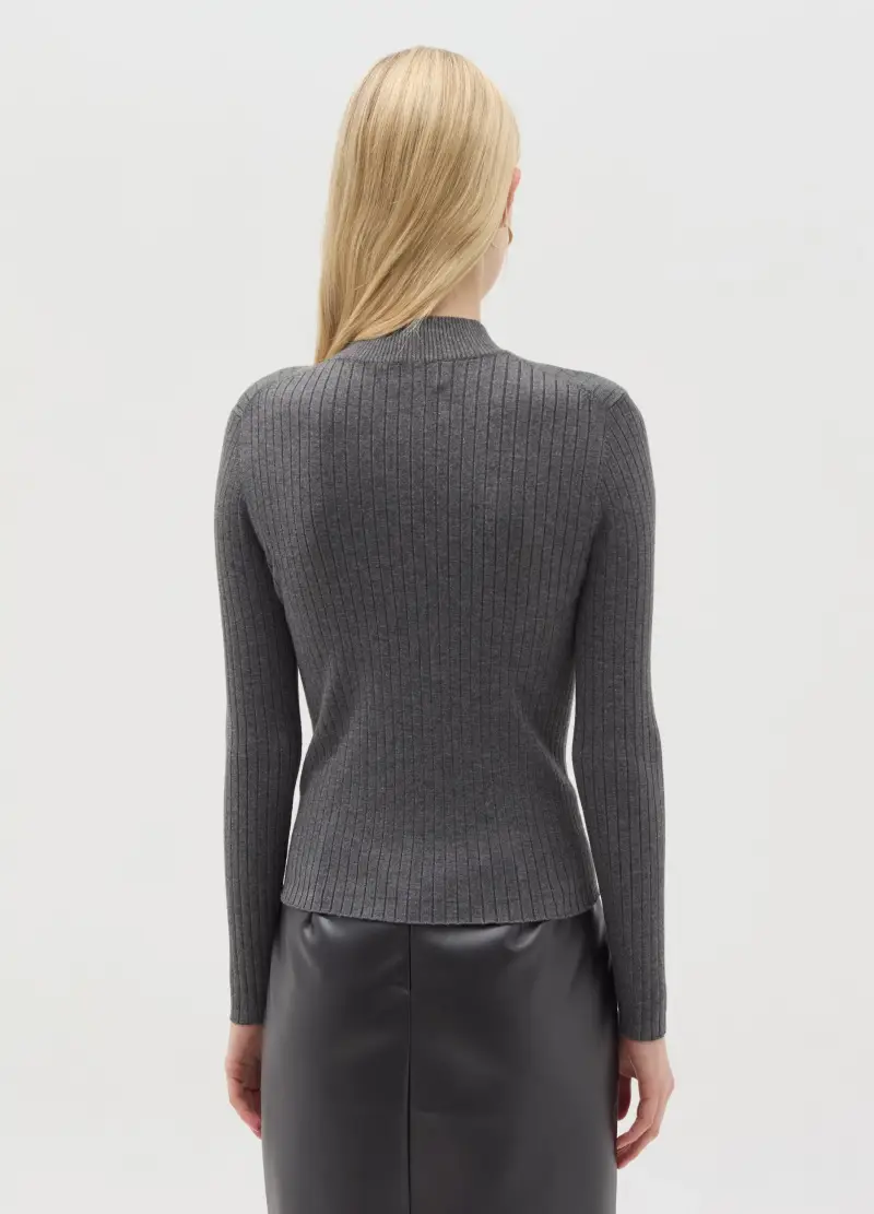 OVS, Maglia A Coste Piatte Mock Neck, Donna, Grigio miniatura 3