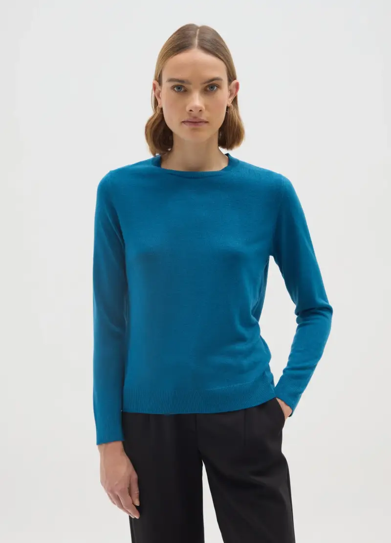 OVS, Maglia A Girocollo Azzurra Regular Fit, Donna, Azzurro miniatura 2