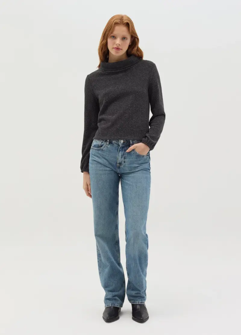 OVS , Maglia Bicolore In Lurex Collo Ad Anello, Donna, Grigio