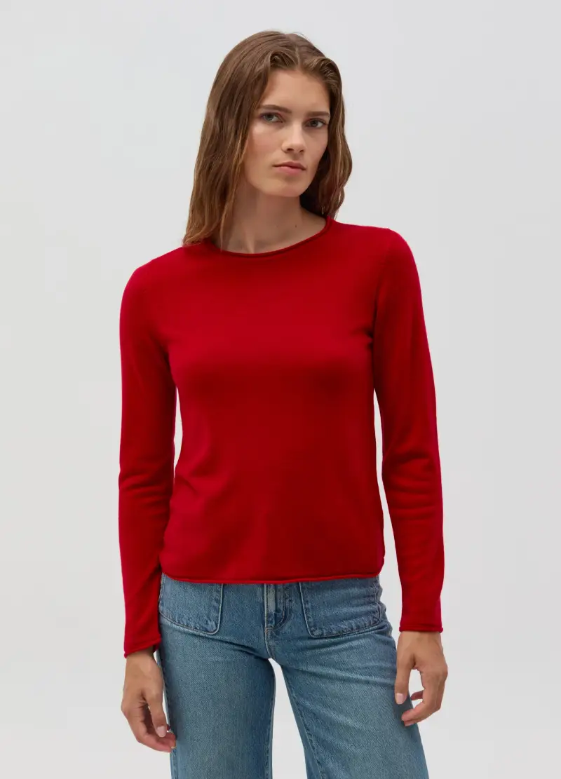 OVS, Maglia Girocollo Con Piccolo Risvolto, Donna, Rosso miniatura 2