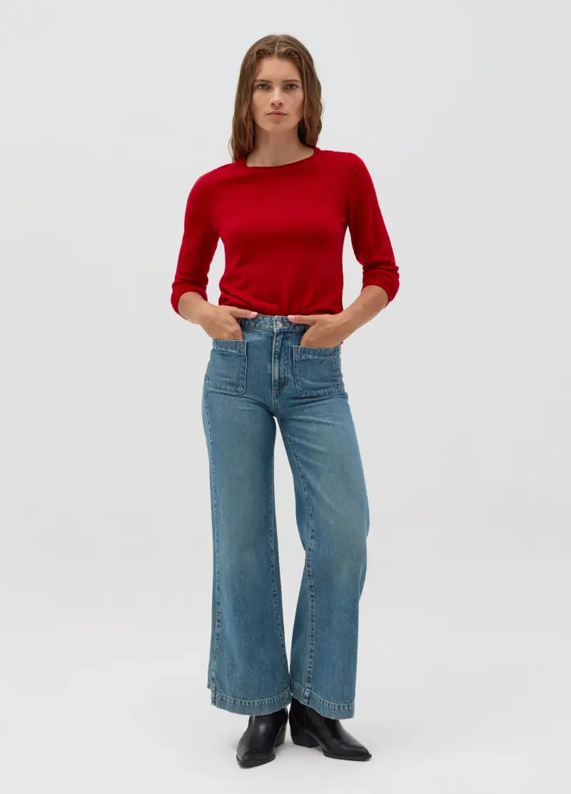 OVS , Maglia Girocollo Con Piccolo Risvolto, Donna, Rosso