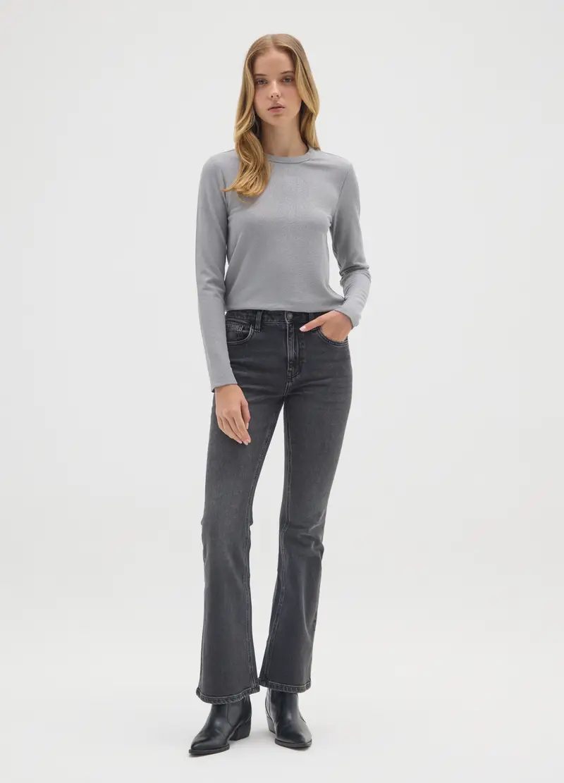 OVS , Maglia Grigia A Maniche Lunghe Elasticizzata, Donna, Grigio