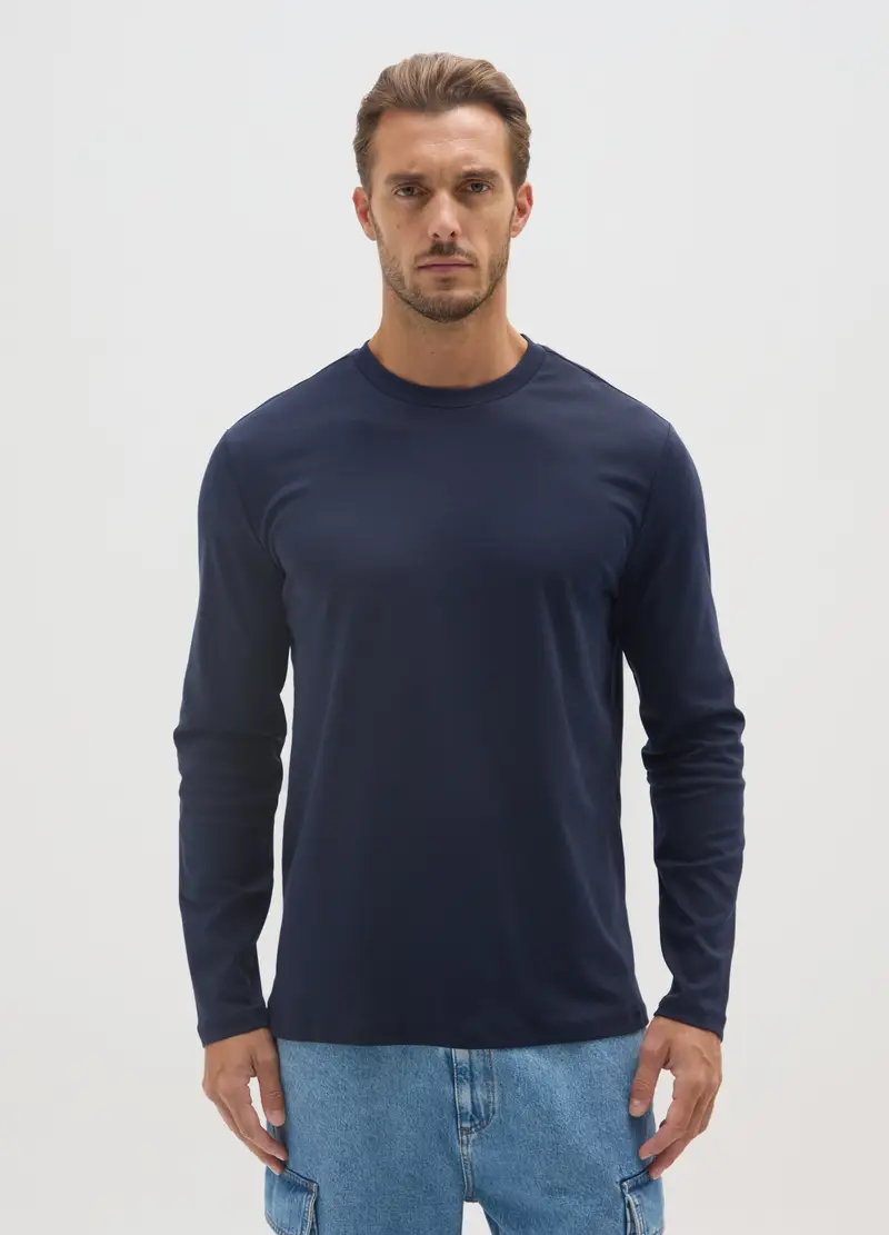 OVS, Maglia In Puro Cotone Blu Regular Fit, Uomo, Blu miniatura 2