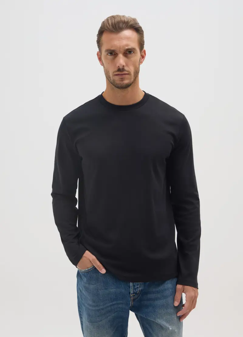 OVS, Maglia In Puro Cotone Nera Regular Fit, Uomo, Nero miniatura 2
