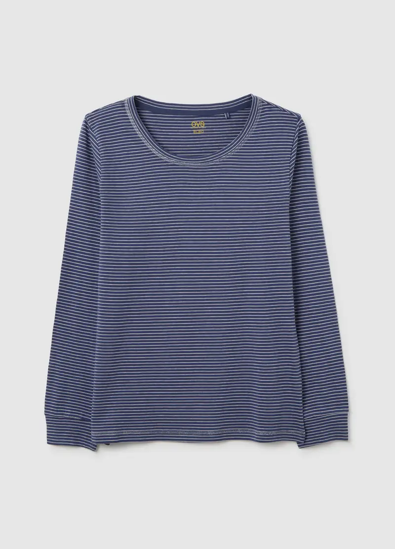 OVS, Maglia Pigiama Blu A Righe In Cotone, Donna, Blu