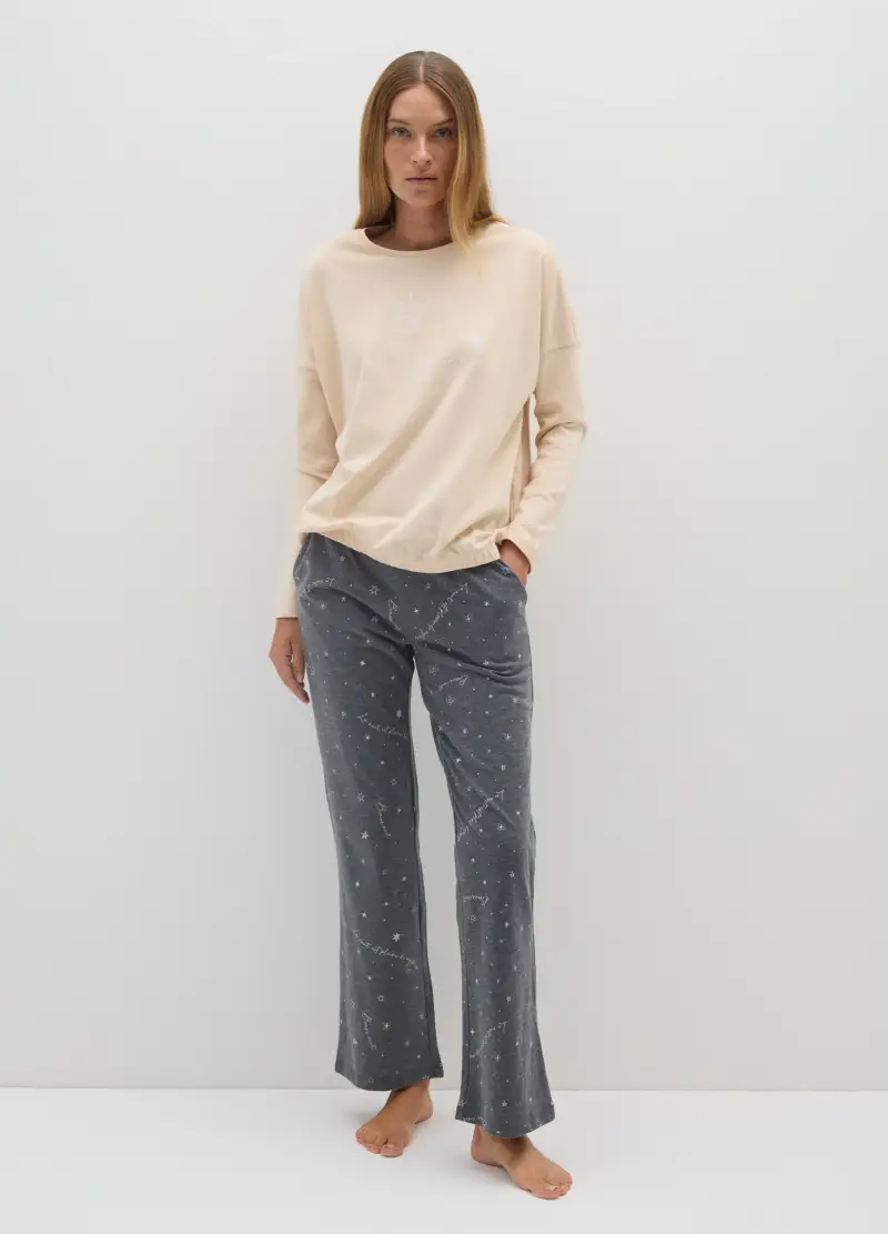 OVS, Maglia Pigiama In Puro Cotone Beige Regular Fit, Donna, Beige miniatura 2