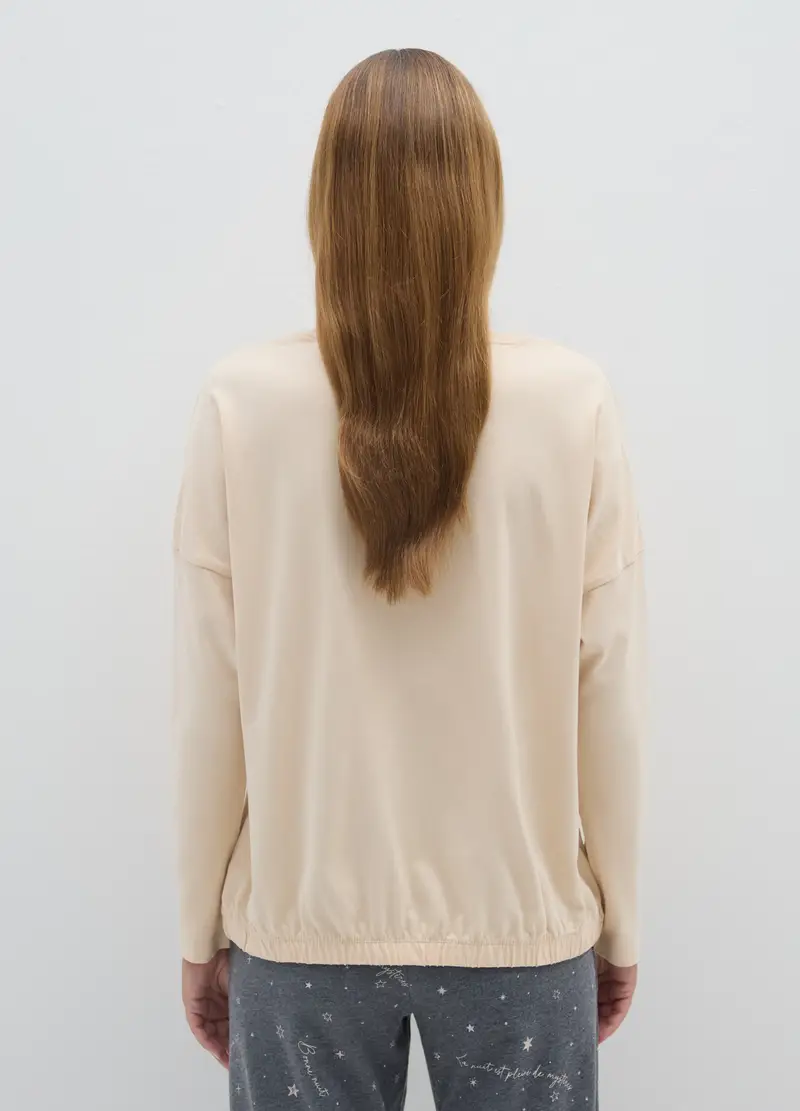 OVS, Maglia Pigiama In Puro Cotone Beige Regular Fit, Donna, Beige miniatura 3