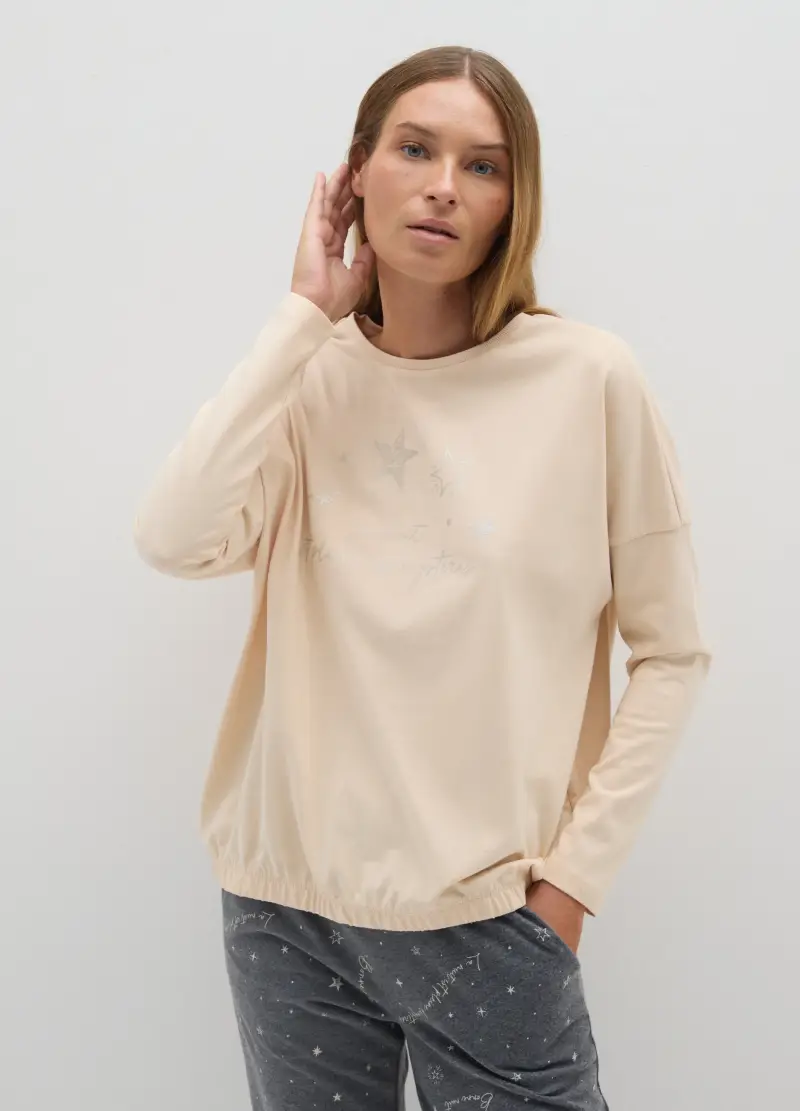 OVS , Maglia Pigiama In Puro Cotone Beige Regular Fit, Donna, Beige