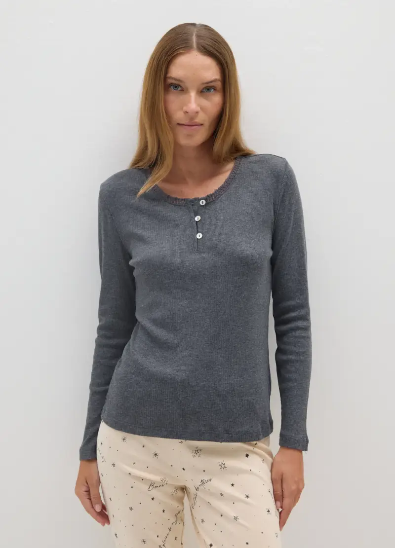 OVS , Maglia Pigiama In Puro Cotone Grigia Regular Fit, Donna, Grigio