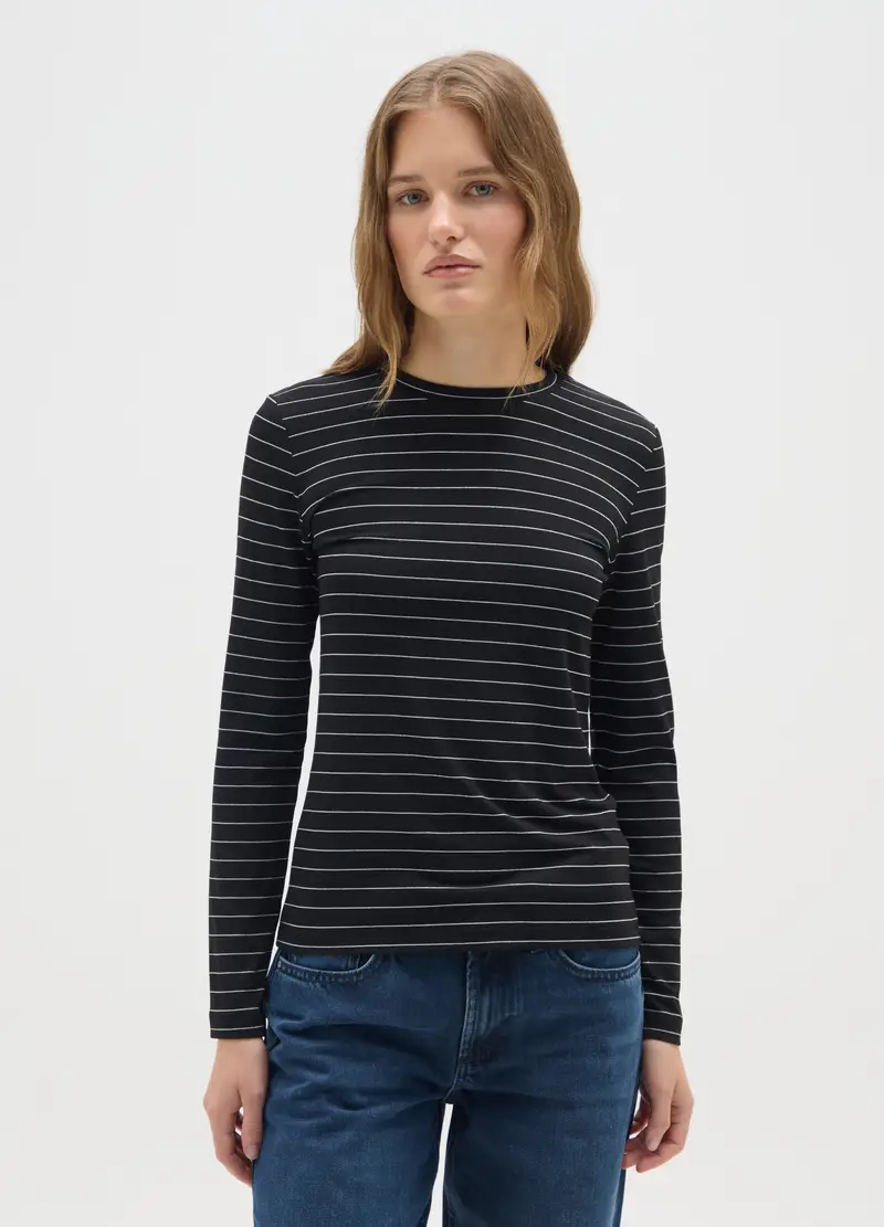 OVS, Maglietta A Maniche Lunghe Nera A Righe Grigie Regular Fit, Donna, Multicolor miniatura 2