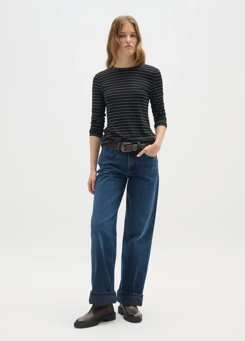 OVS , Maglietta A Maniche Lunghe Nera A Righe Grigie Regular Fit, Donna, Multicolor