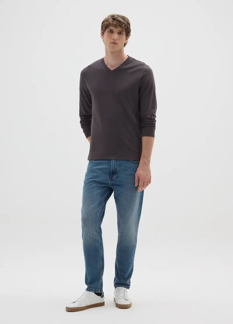 OVS , Maglietta Grigia A Maniche Lunghe In Cotone, Uomo, Nero