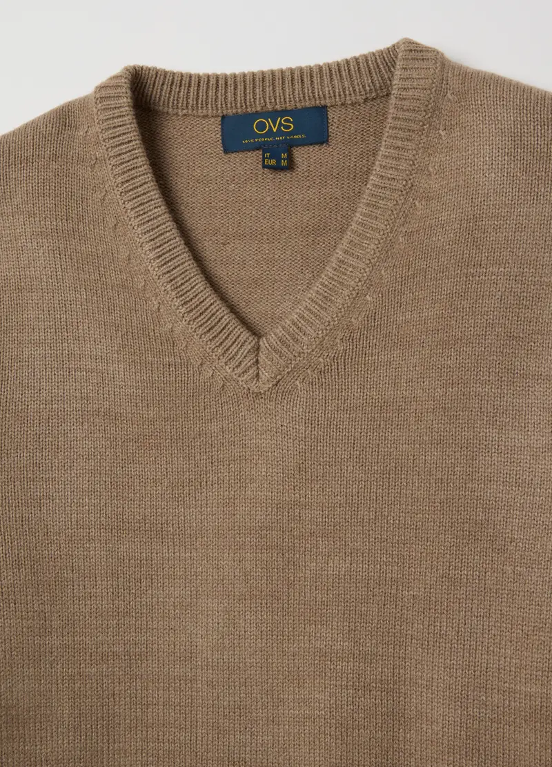 OVS, Maglione Beige Con Scollo A V, Uomo, Beige miniatura 2