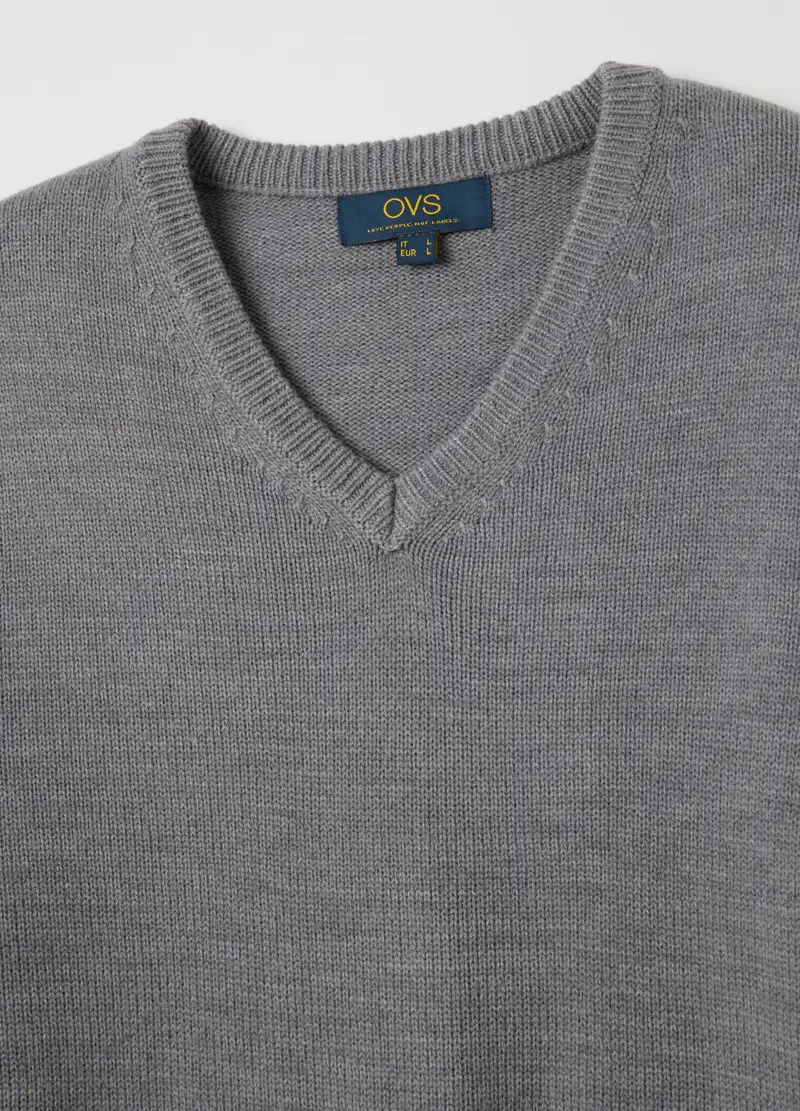 OVS, Maglione Grigio Con Scollo A V, Uomo, Grigio miniatura 2