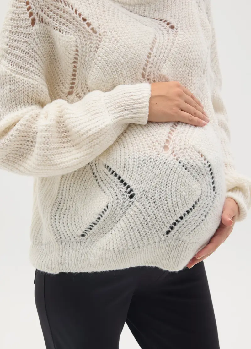 OVS, Maglione Premaman Beige Con Motivo Traforato, Donna, Beige miniatura 3