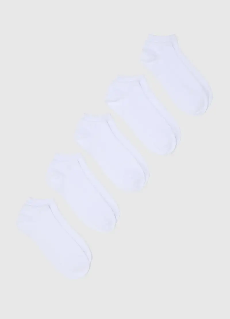 OVS , Multipack Di Cinque Calzini Corti Da Donna In Cotone Bianco Elasticizzati, Bianco