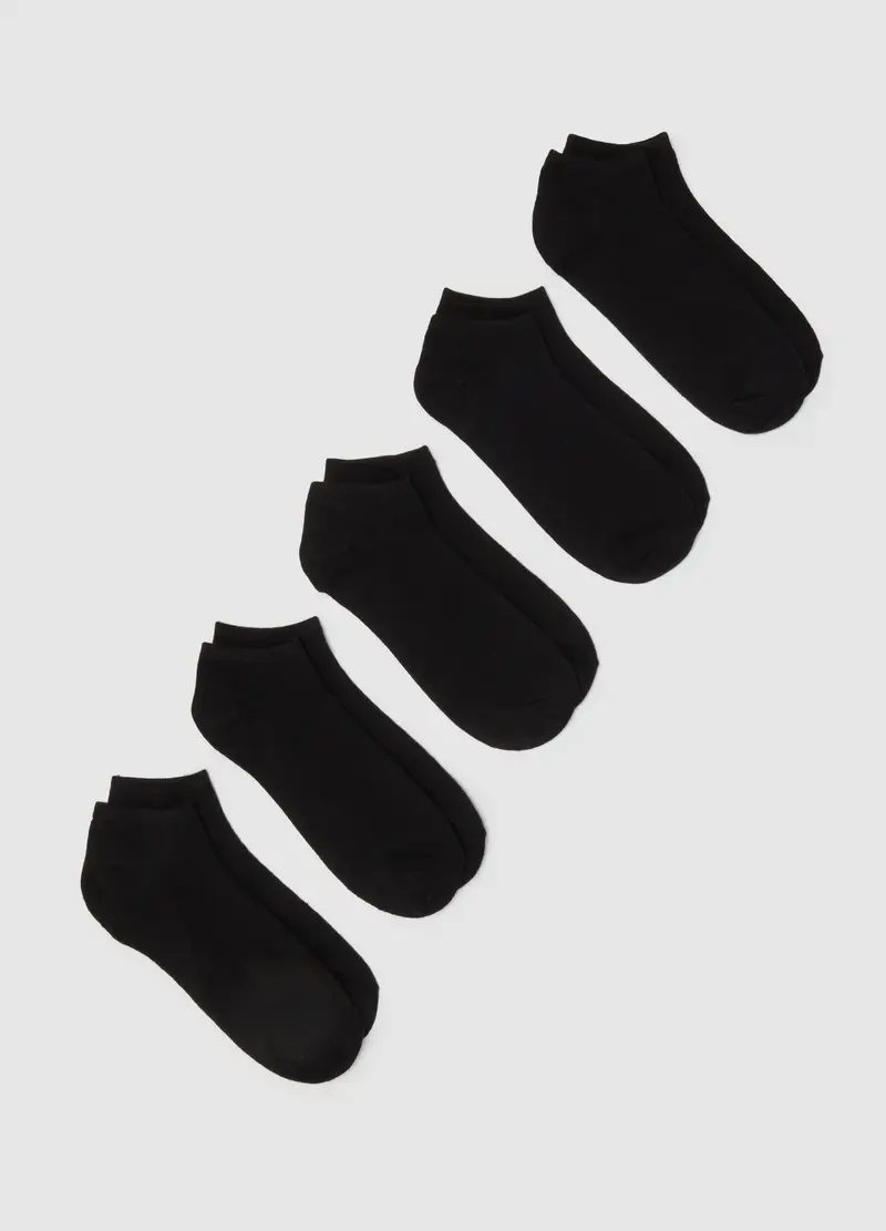 OVS , Multipack Di Cinque Calzini Corti Da Donna In Cotone Nero Elasticizzati, Nero
