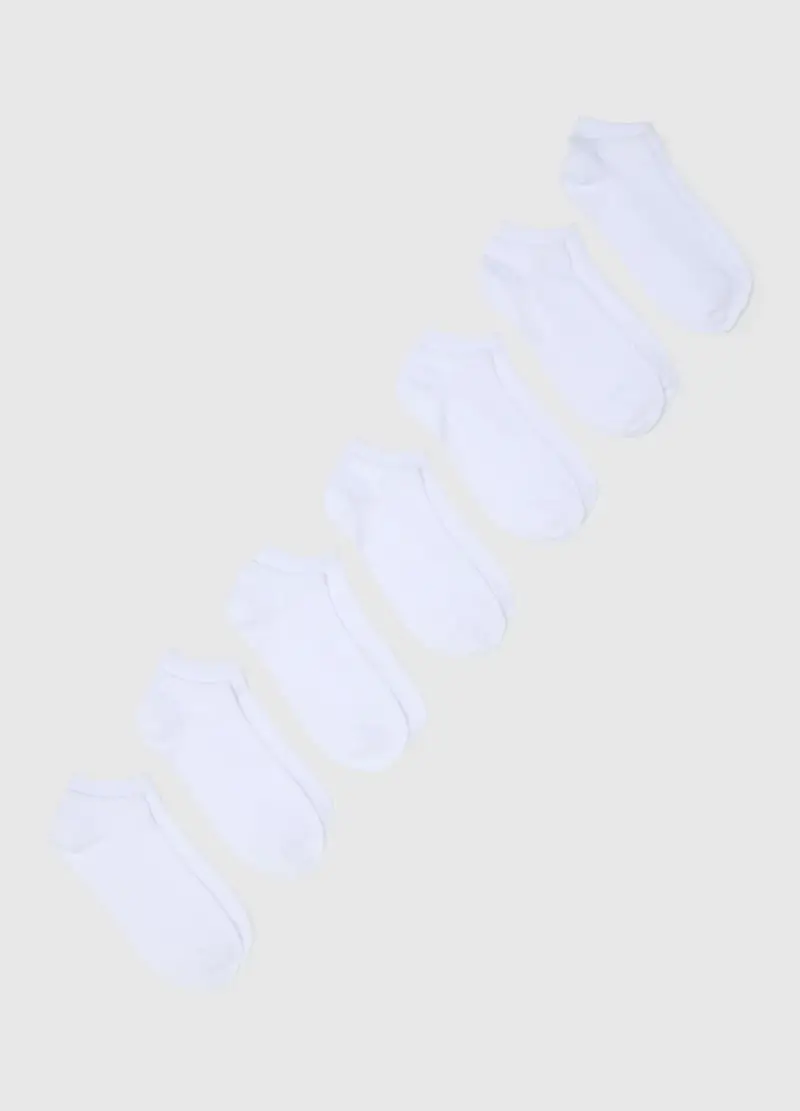 OVS , Multipack Di Sette Calzini Corti Da Donna In Cotone Bianco Elasticizzati, Bianco