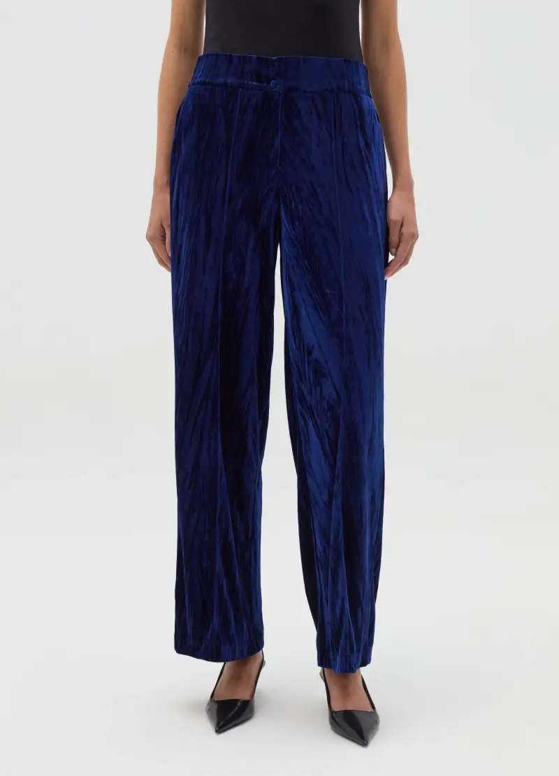 OVS, Pantalone A Gamba Larga In Velluto, Donna, Blu miniatura 2