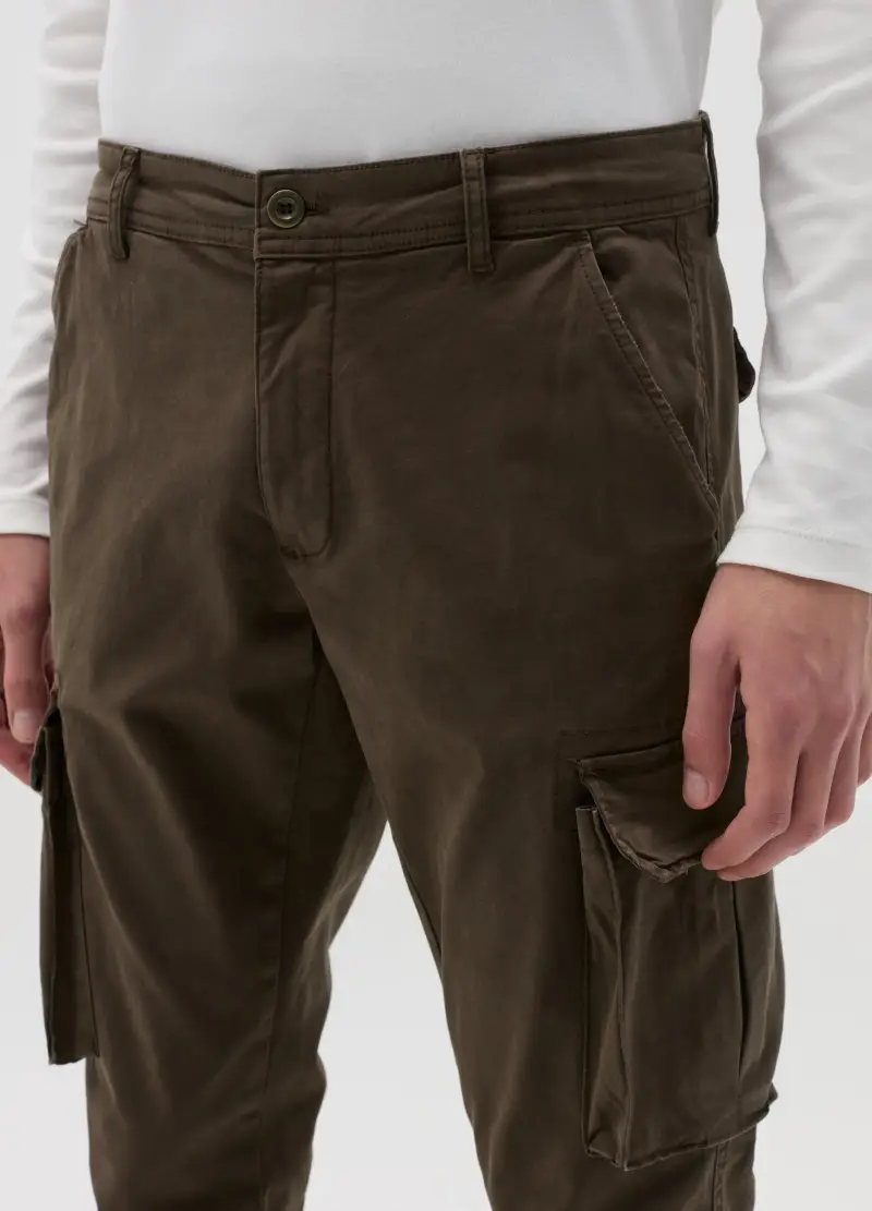 OVS, Pantalone Cargo Cuff-hem In Cotone Stretch, Uomo, Marrone miniatura 3