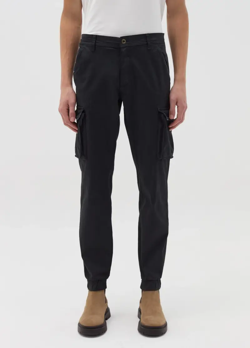 OVS, Pantalone Cargo Cuff-hem In Cotone Stretch, Uomo, Nero miniatura 2