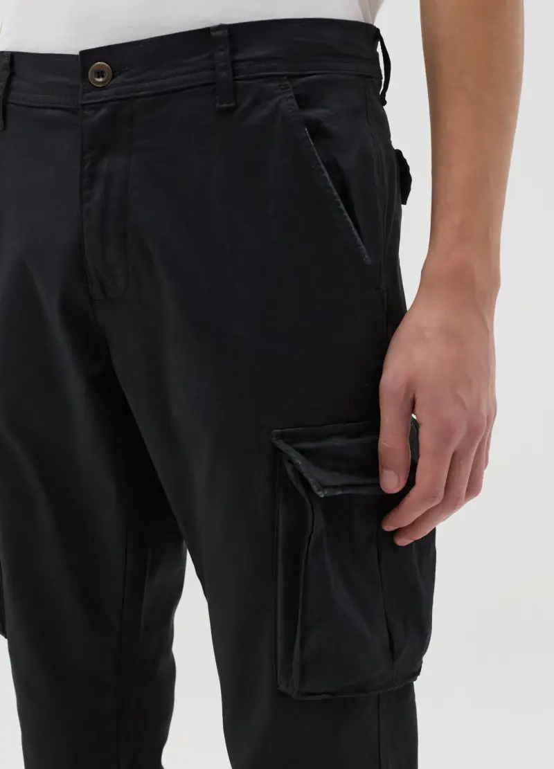 OVS, Pantalone Cargo Cuff-hem In Cotone Stretch, Uomo, Nero miniatura 3