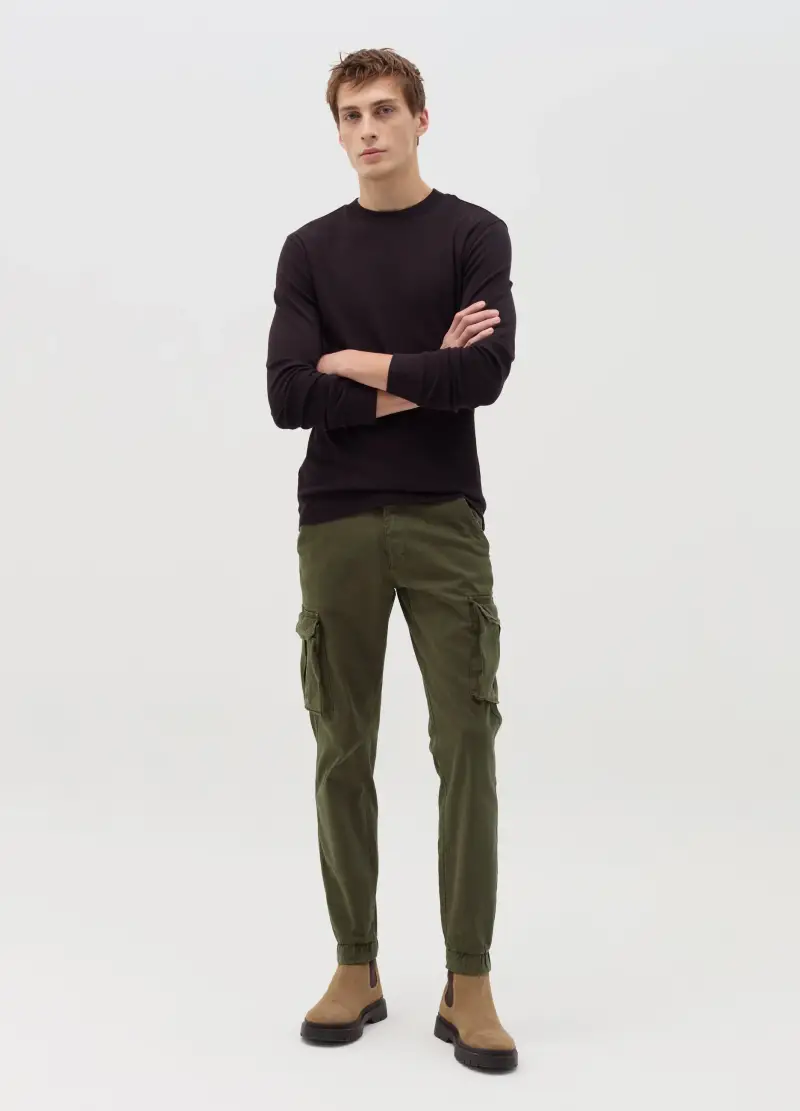 OVS , Pantalone Cargo Cuff-hem In Cotone Stretch, Uomo, Verde