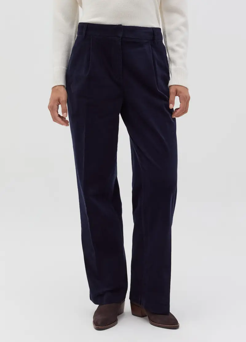 OVS, Pantalone Straight Fit In Corduroy Con Pinces, Donna, Blu miniatura 2