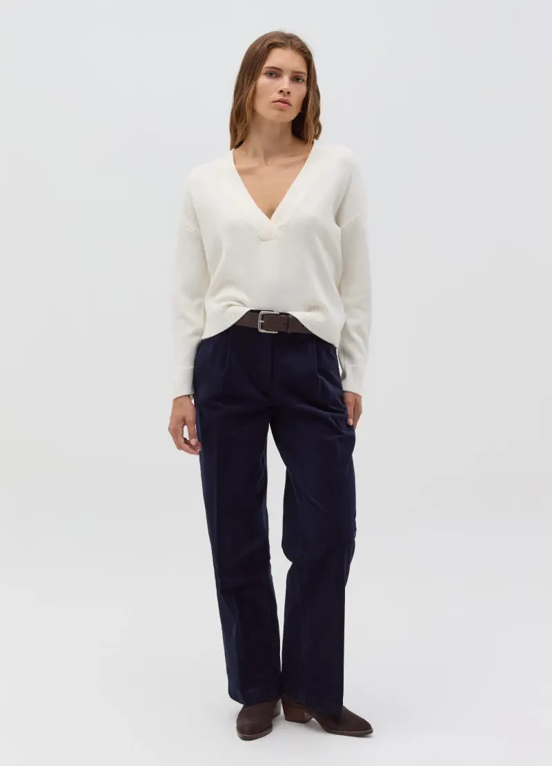 OVS , Pantalone Straight Fit In Corduroy Con Pinces, Donna, Blu