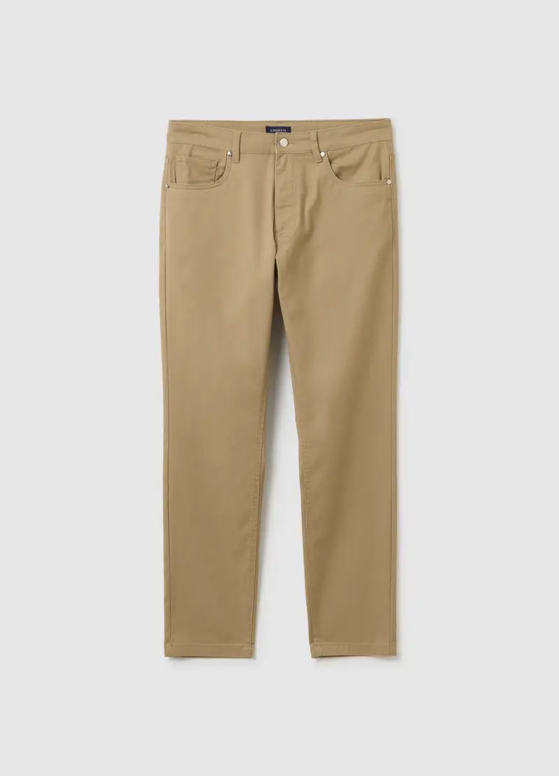 OVS, Pantaloni Beige Slim Fit In Misto Cotone, Uomo, Beige