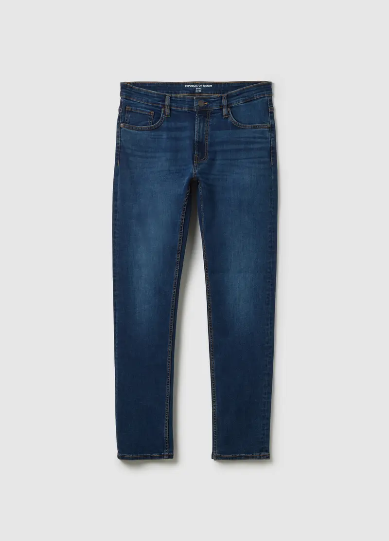 OVS , Pantaloni Blu In Denim Slim Fit, Uomo, Blu