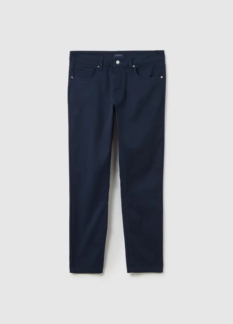 OVS , Pantaloni Blu Slim Fit In Misto Cotone, Uomo, Blu