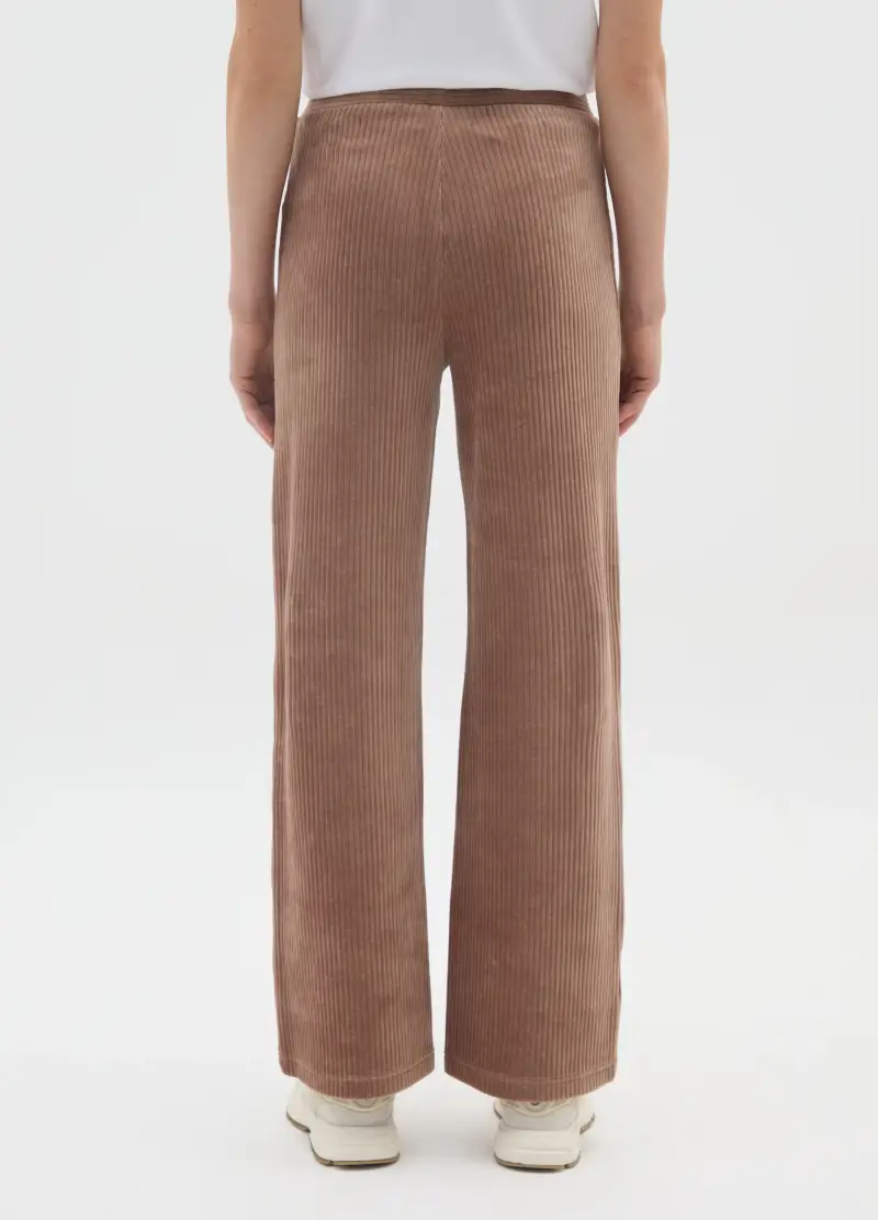 OVS, Pantaloni In Cotone Elasticizzato Marroni Wide Leg, Donna, Marrone miniatura 3