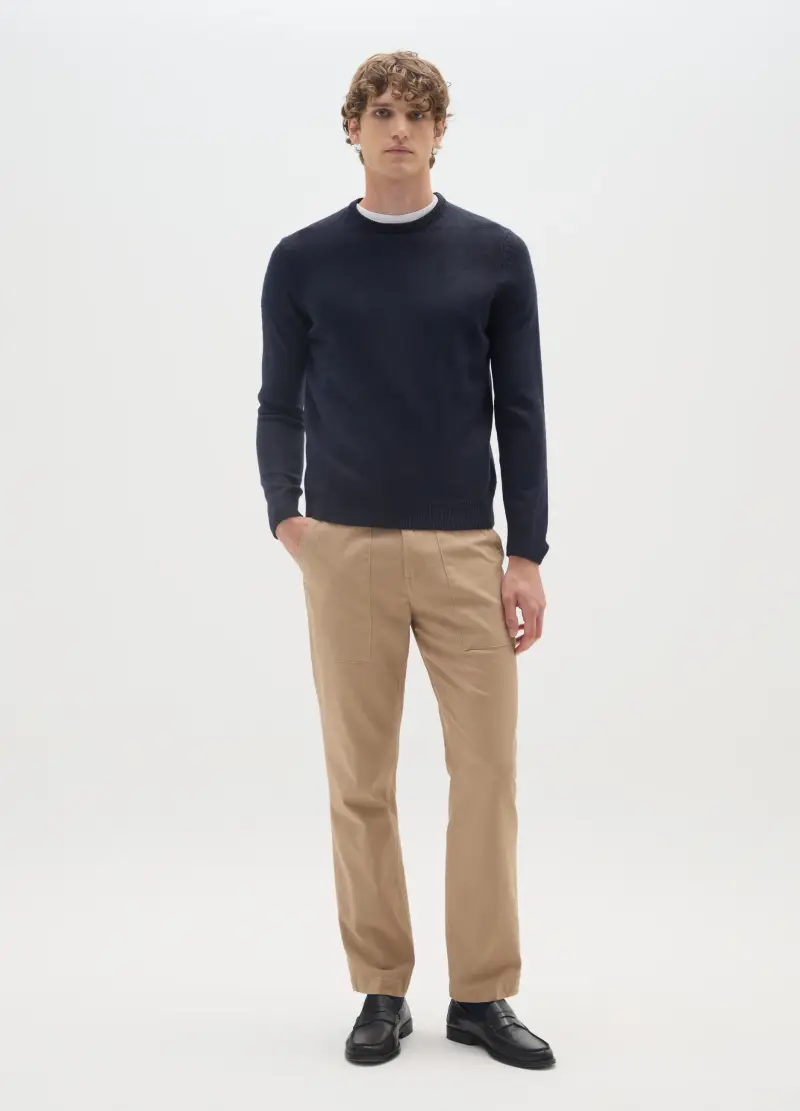 OVS , Pantaloni In Misto Cotone Elasticizzato Beige Baggy, Uomo, Beige