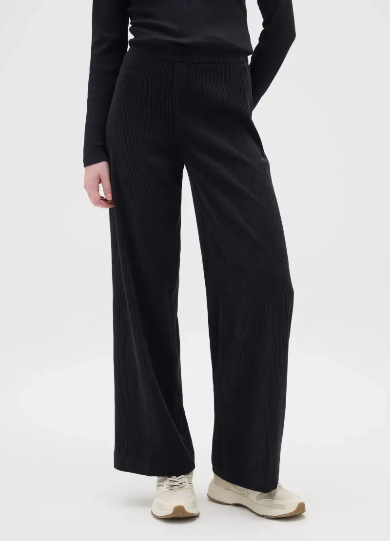 OVS , Pantaloni In Velluto Nero A Gamba Larga, Donna, Nero miniatura 2