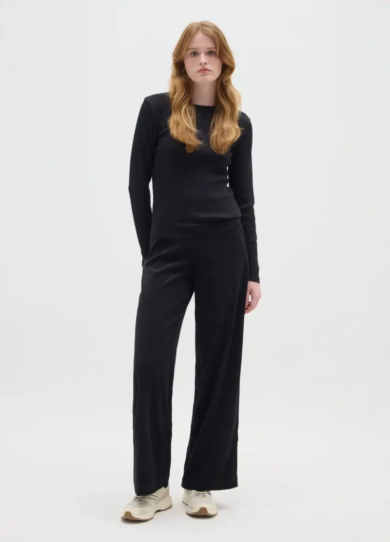 OVS , Pantaloni In Velluto Nero A Gamba Larga, Donna, Nero