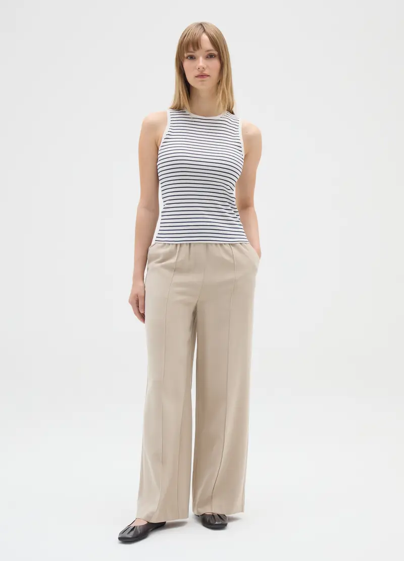 OVS , Pantaloni The Iconic Pants Beige A Gamba Larga, Donna, Beige