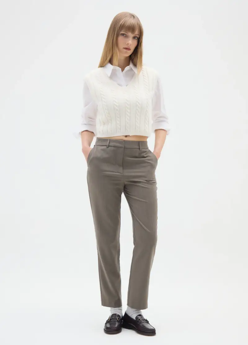 OVS , Pantaloni The Iconic Pants Beige Con Coulisse Slim Fit, Donna, Beige