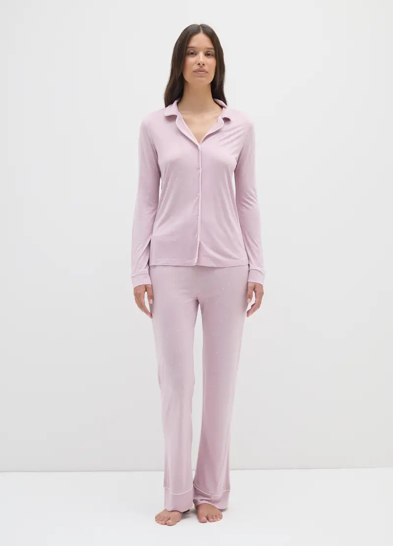 OVS , Pigiama A Pois Viola Con Chiusura A Bottoni, Donna, Viola