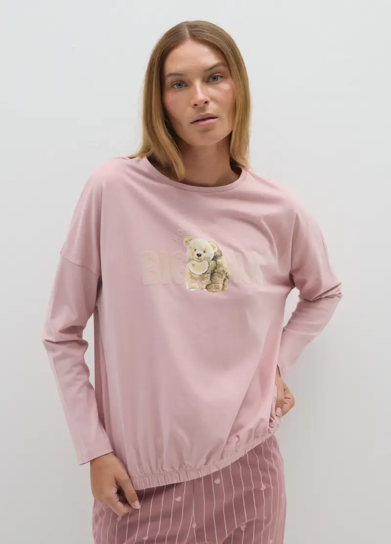 OVS, Pigiama A Righe In Puro Cotone Rosa Regular Fit Con Stampa, Donna, Rosa miniatura 2