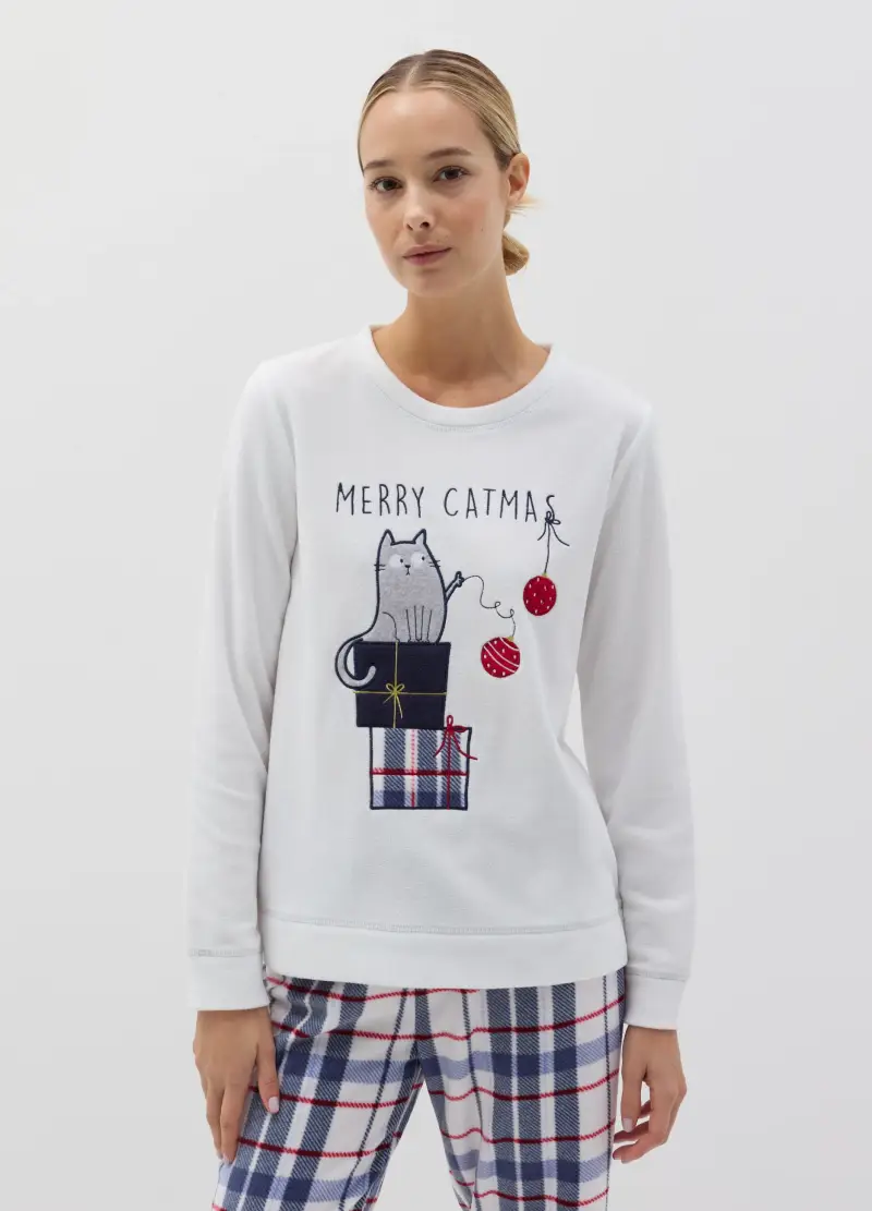OVS, Pigiama In Velour Ricamo "merry Catmas", Donna, Multicolor miniatura 2