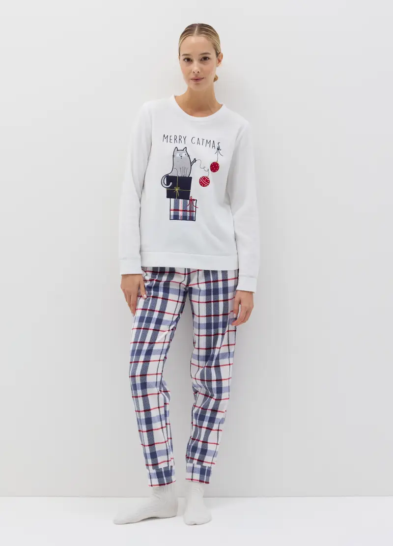 OVS , Pigiama In Velour Ricamo "merry Catmas", Donna, Multicolor