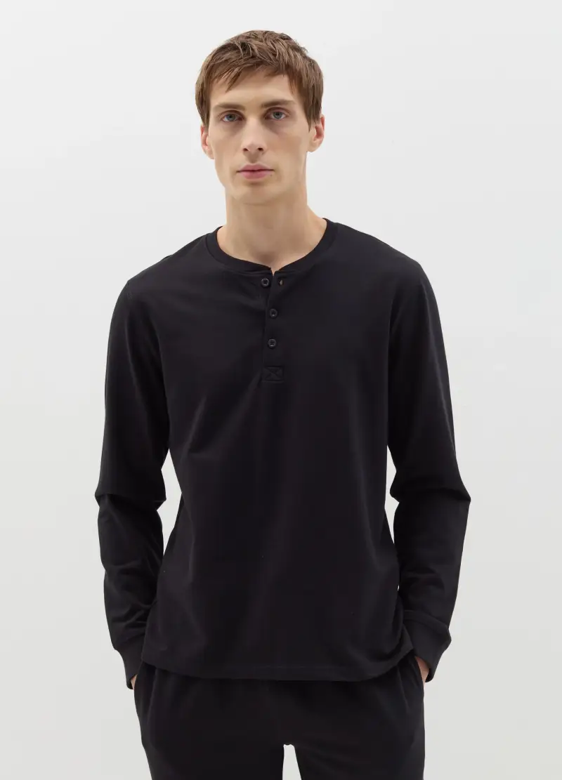 OVS, Pigiama Lungo Con Scollo Serafino, Uomo, Nero miniatura 2